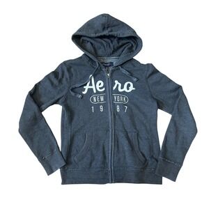 Aeropostale Aero New York 1987 Zip Up Hoodie Charcoal Gray‎ M